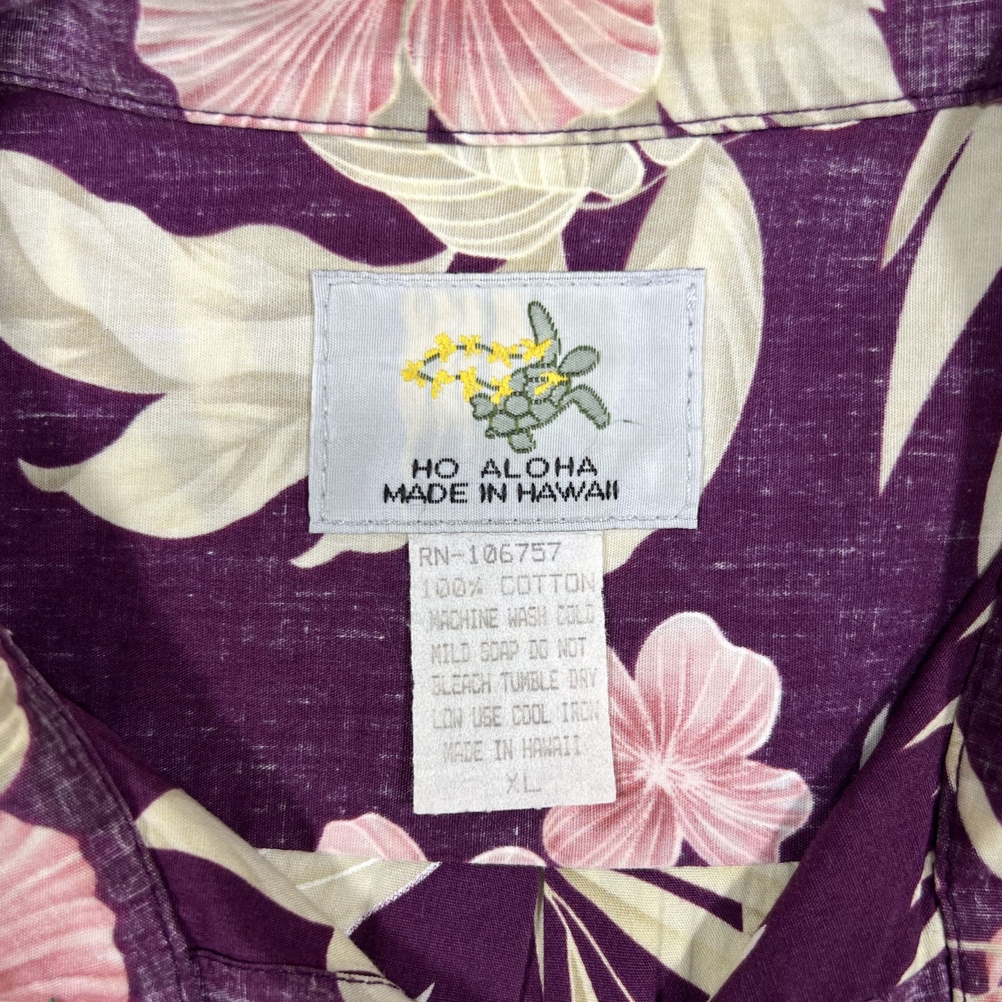 Original HAWAIIAN shirt, BURGUNDY, HO ALOHA, made in HAWAII, XL