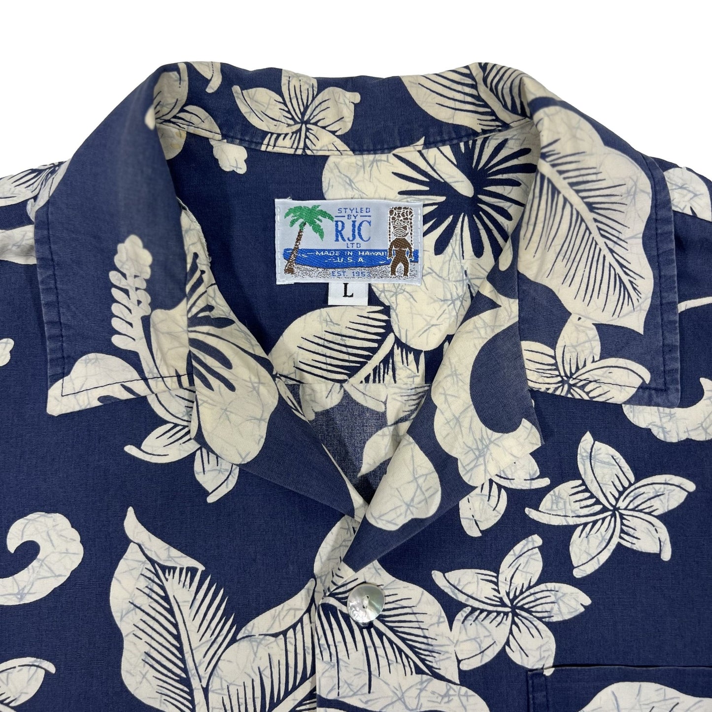 Original HAWAIIAN shirt, DARK BLUE, RJC LTD. 1953, made in USA, LARGE