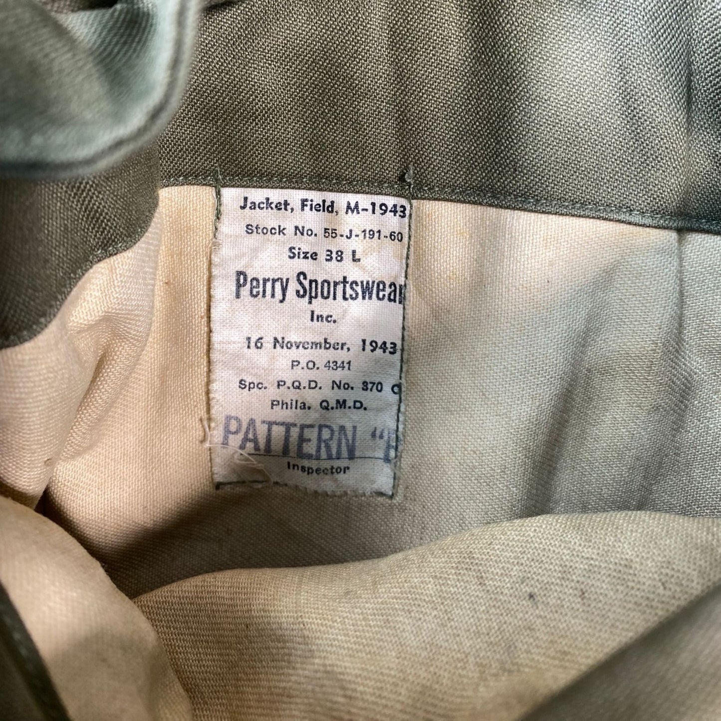 WW2 M1943 Field Jacket, spec. 370C, Pattern B, 1943 - size 38L