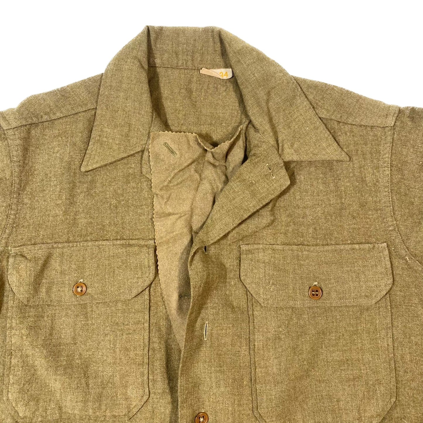 WW2 Special Coat Style Olive Drab Flannel Shirt, size 15 1/2 x 34 - early war