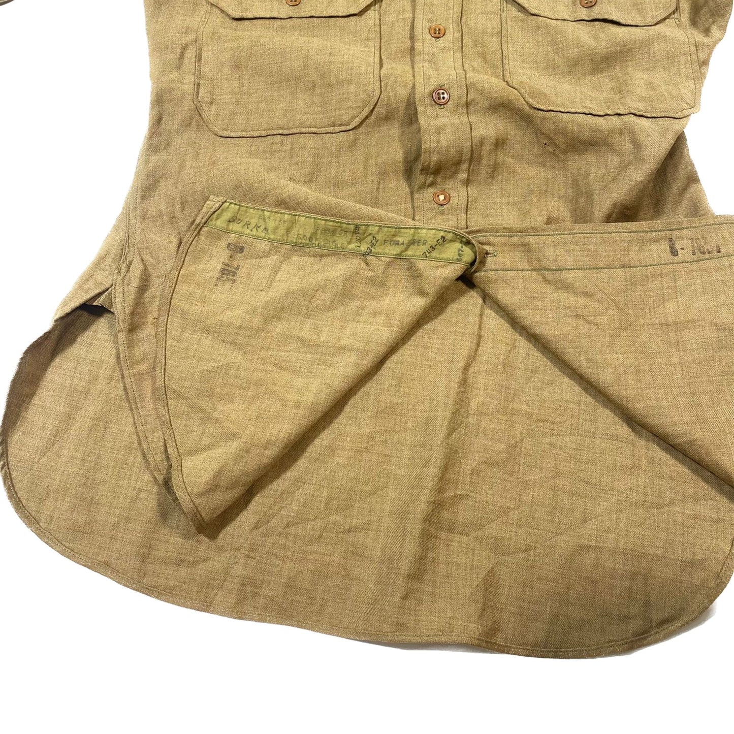 WW2 Special Coat Style Olive Drab Flannel Shirt, size 14 1/2 x 32 - early war