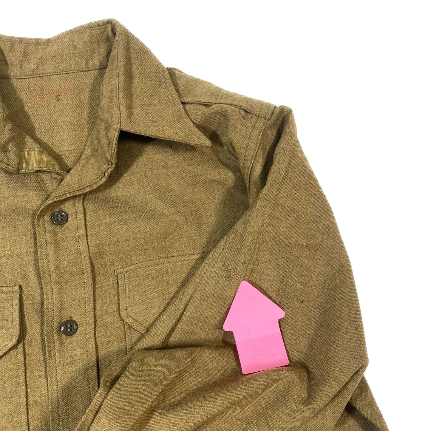 WW2 Special Coat Style Olive Drab Flannel Shirt, officer size 14 1/2 x 32 - early war