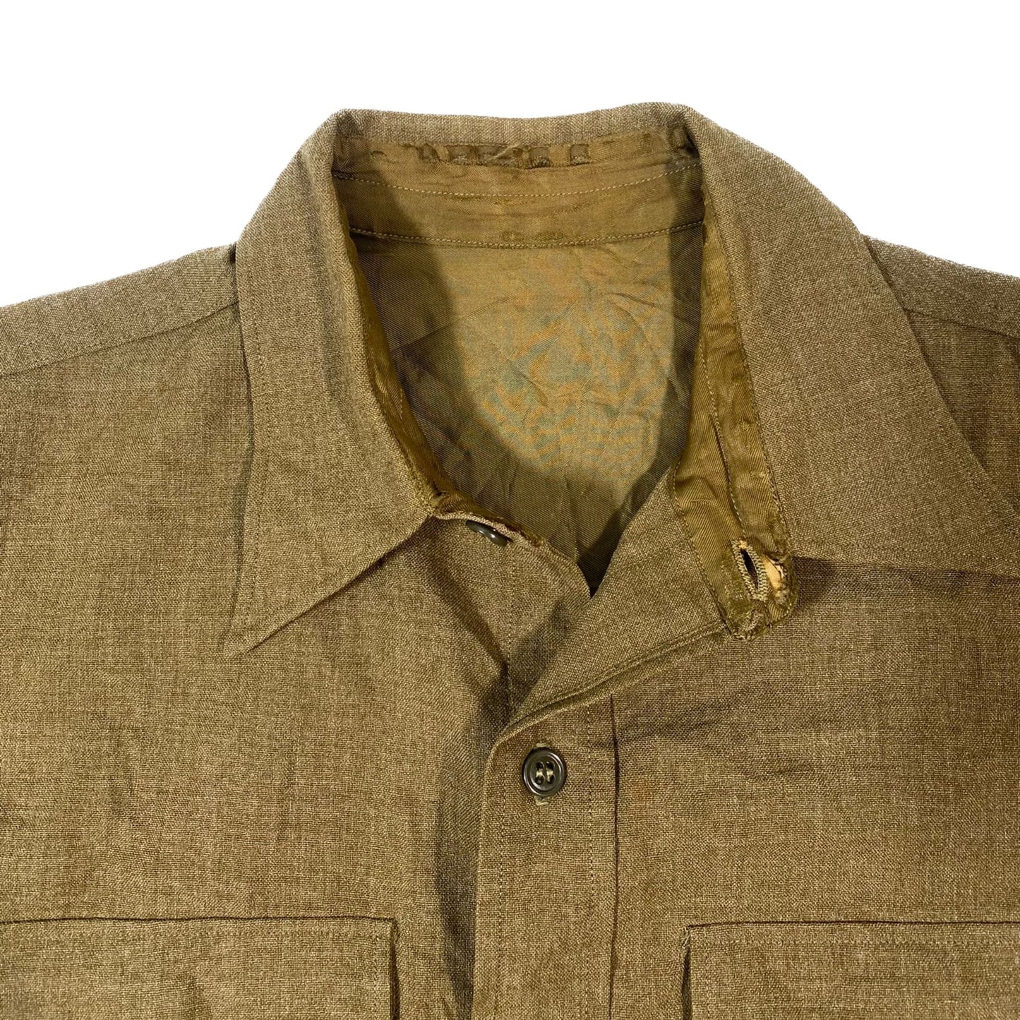 WW2 Special Coat Style Olive Drab Flannel Shirt, saténový límec - early war