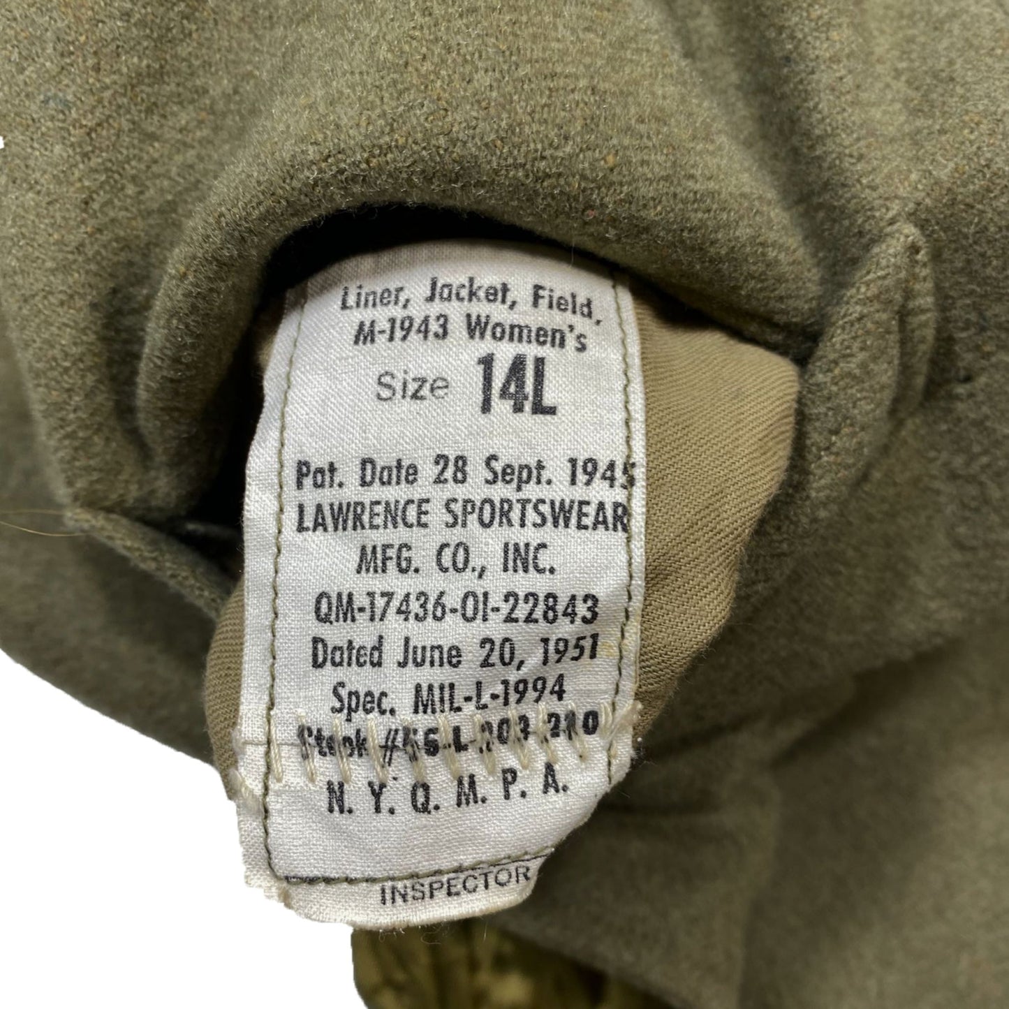 WW2 M1943 Liner (pile), Woman's Field Jacket - size 14L (2)