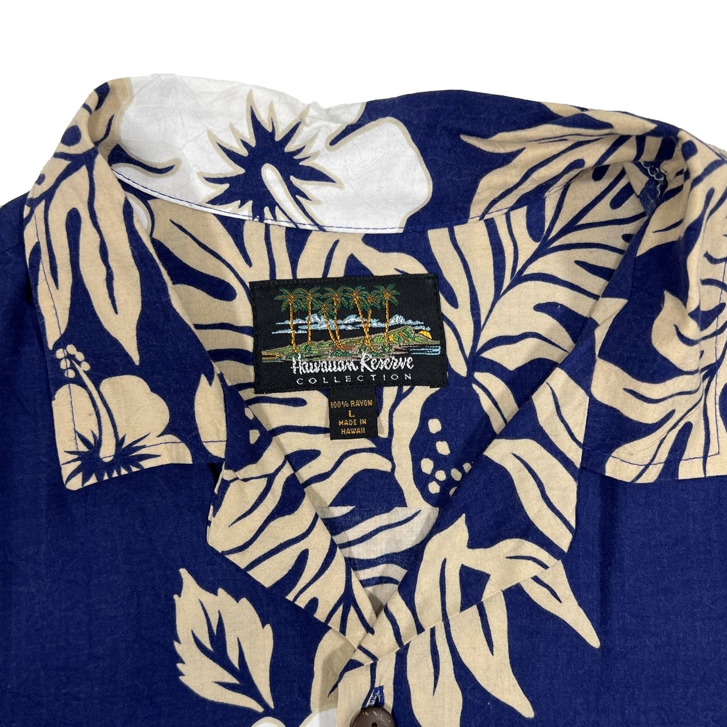 Original HAWAIIAN shirt, DARK BLUE, HAWAIIAN RESERVE, made in HAWAII, LARGE