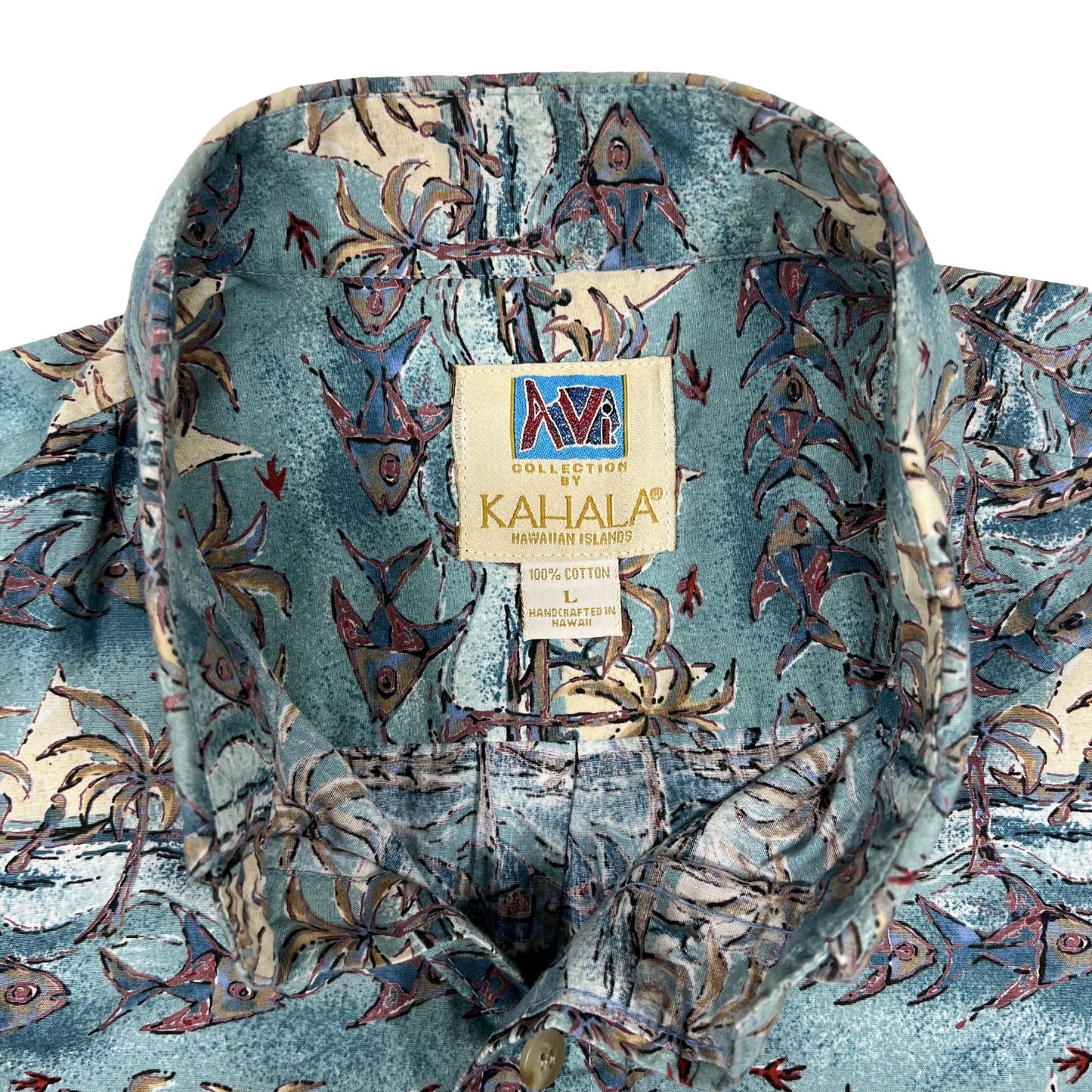 Original HAWAIIAN shirt, BLUE, KAHALA, made in HAWAII, LARGE