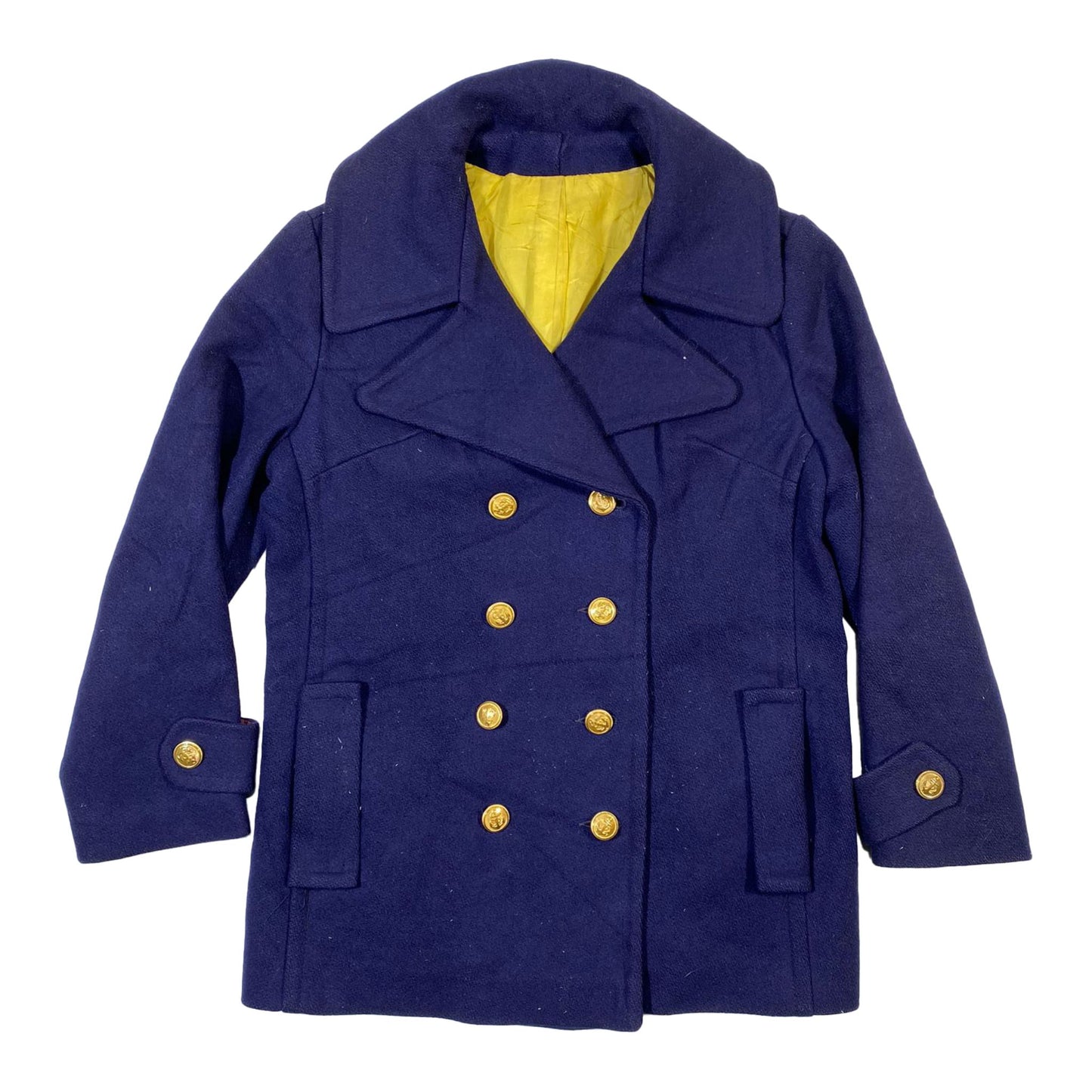 Navy Pea Coat, wool, gold buttons (size S)