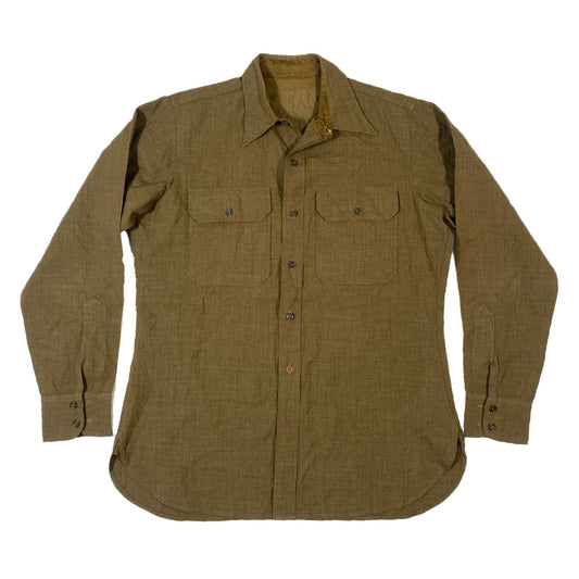 WW2 Special Coat Style Olive Drab Flannel Shirt, saténový límec - early war