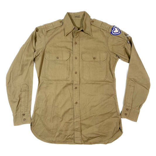 WW2 SHIRT COTTON KHAKI, officer, size 14 1/2 x 34 - "24th Corps"