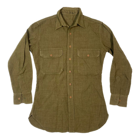 WW2 Coat Style Olive Drab Flannel Shirt, C-3643 - early war