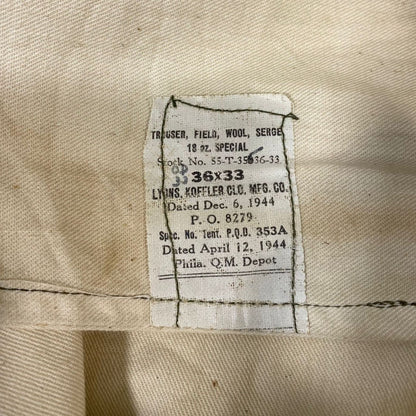 WW2 US Trousers Field Wool Serge, Special, 18 oz., M1944, 36x33